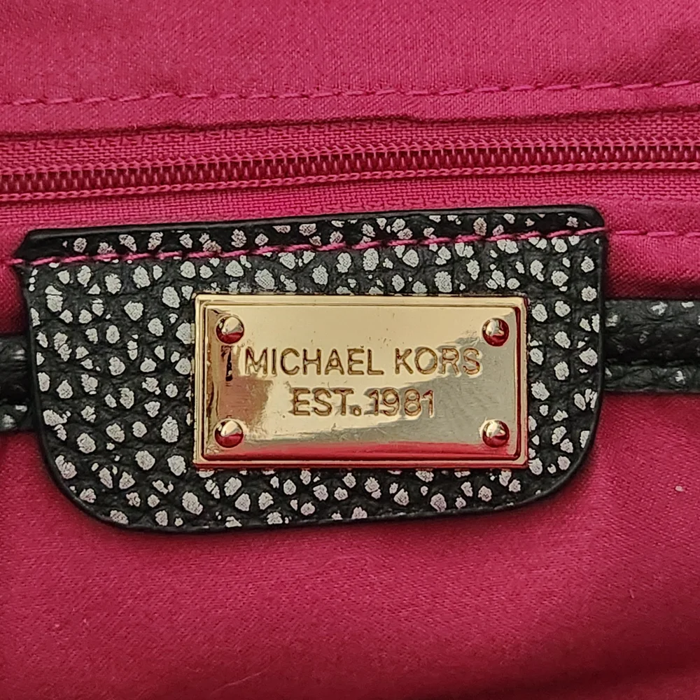 Michael Kors Black Pebbled Leather Satchel with Gold Hardware 22 Inch Straps
